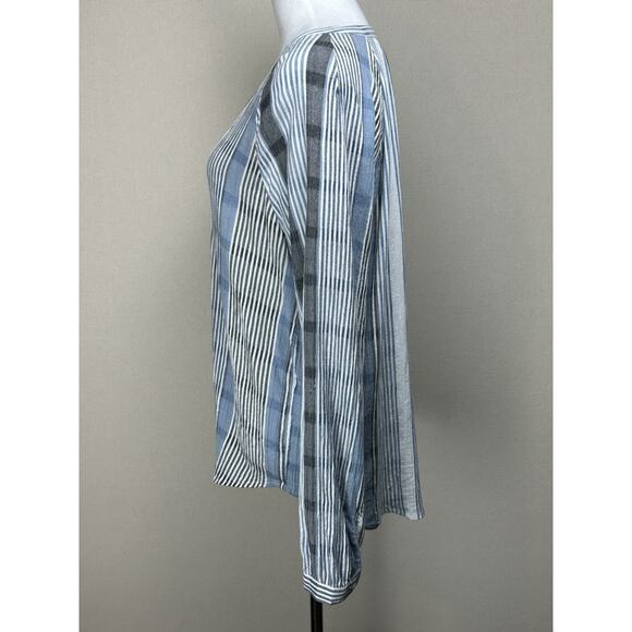 Women's Large Lucky Brand Blue Striped Long Sleeve Blouse Top V-Neck Casual - Picture 8 of 15